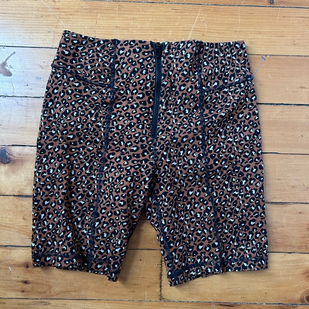 Free People Leopard-Print Brown & Black High-Rise Bike Shorts - Picture 2 of 7